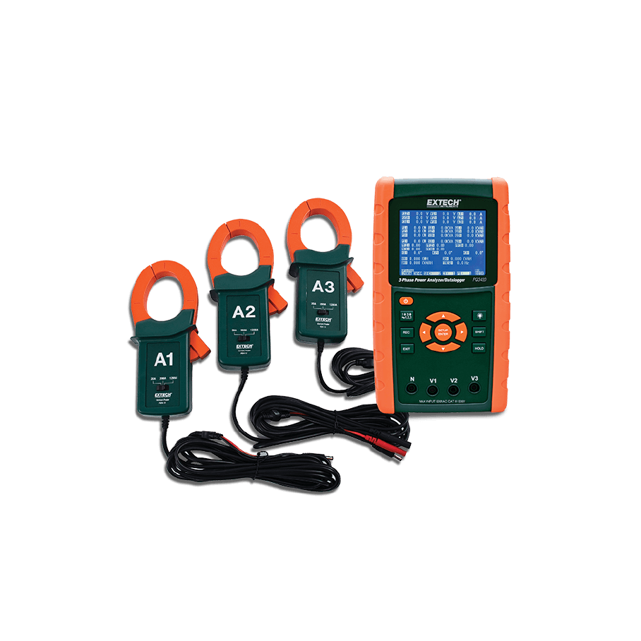 Kit Analizador PQ3450 con 3 Pinzas de 1200A Extech PQ3450-12