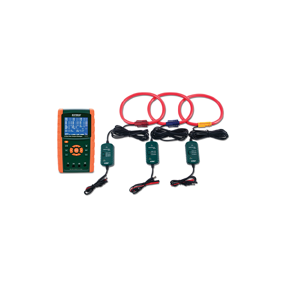 Analizador de Calidad de Energía Trifásica Extech PQ3450-30 con Abrazaderas de 3000A