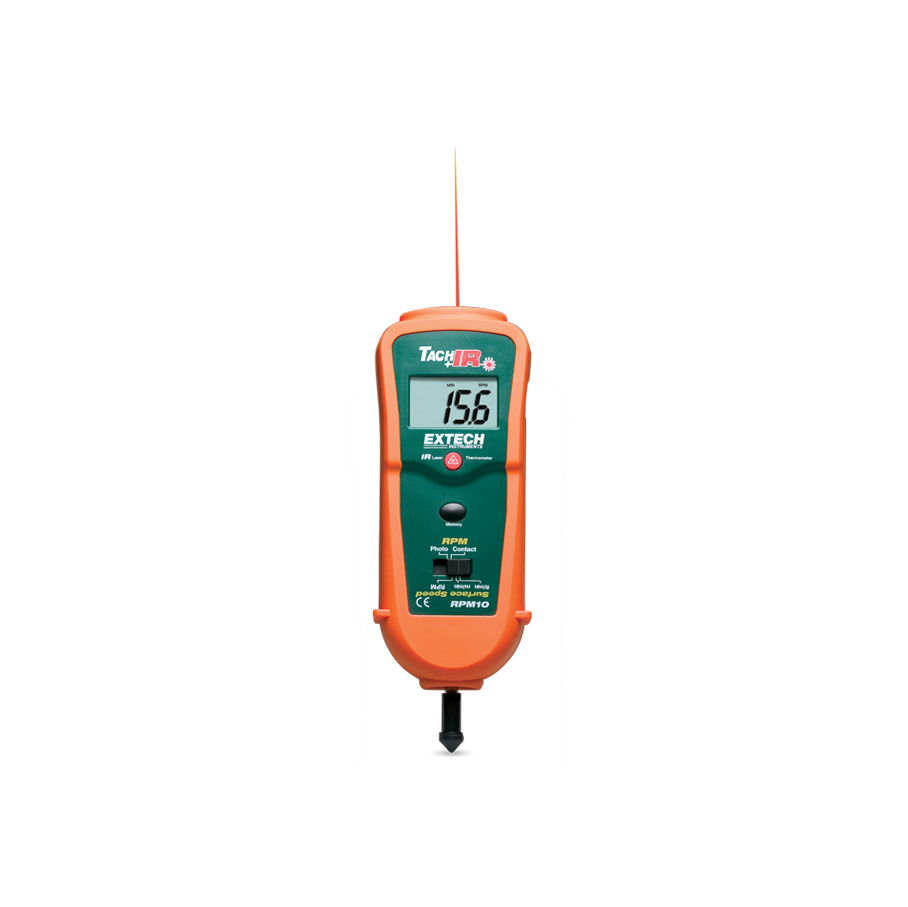 Tacómetro Óptico/Contacto con Termómetro IR Extech RPM10
